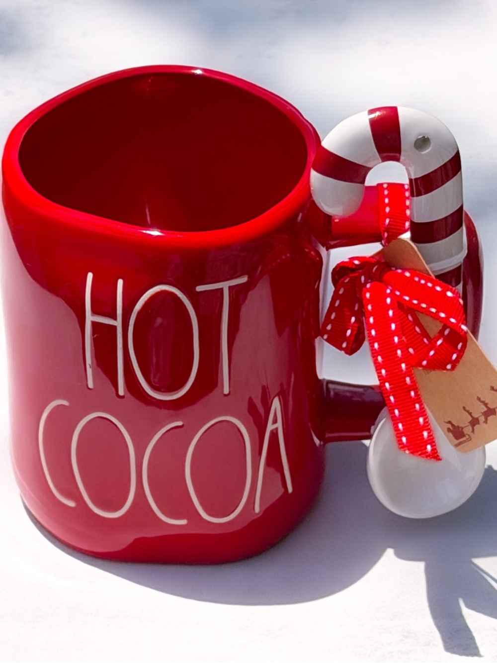 Rae Dunn Red Hot Cocoa Mug with Candy Cane Handle